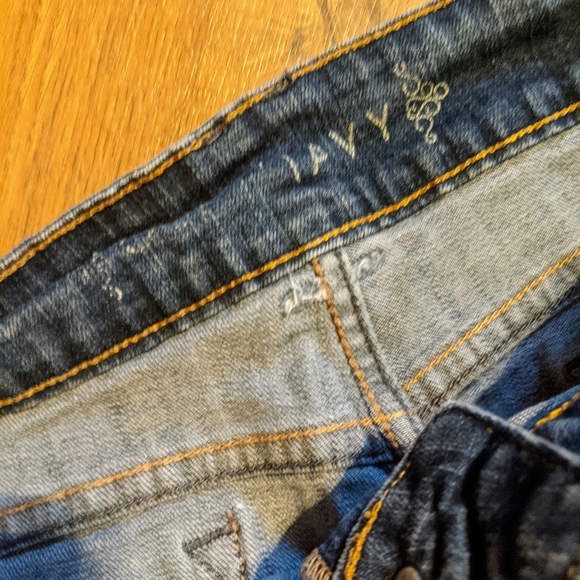 Old Navy Paint Distressed Denim Skirt, sz 12 Knee Length Paint Splattered - Picture 4 of 10